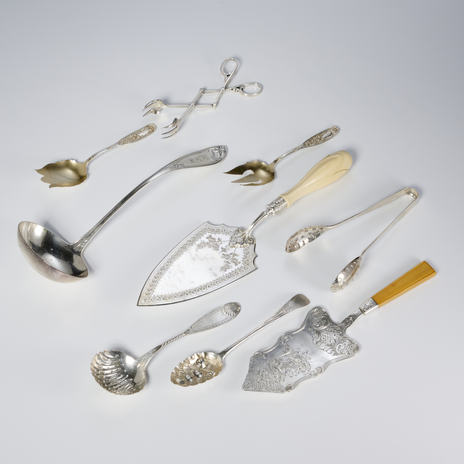 GROUP (9) SILVER SERVING UTENSILS