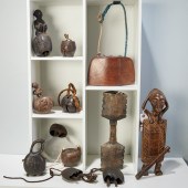 GROUP AFRICAN CARVED WOOD BELL