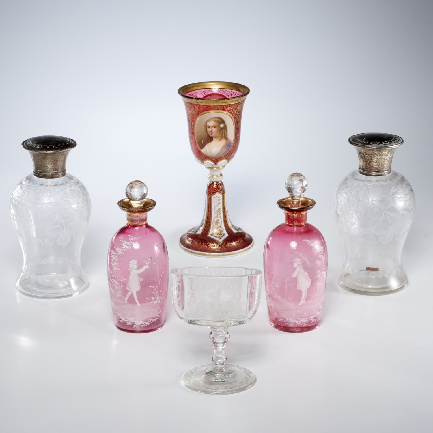 GROUP ANTIQUE BOHEMIAN AND ENAMELED