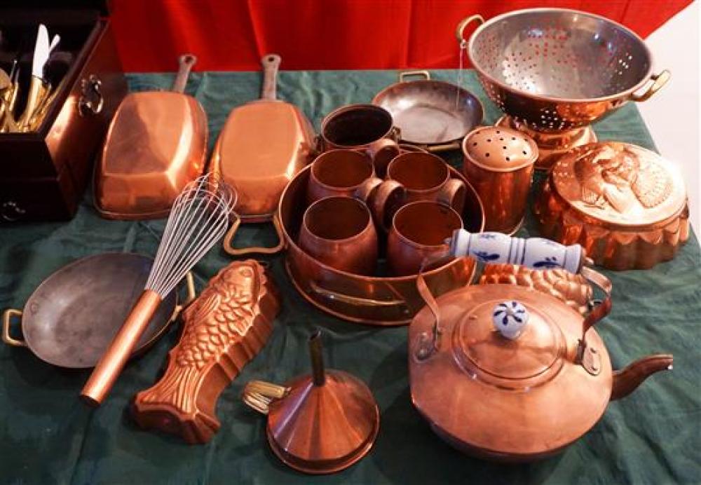 GROUP ASSORTED COPPER MUGS,