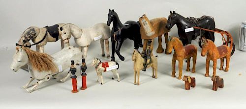 GROUP CARVED WOOD HORSES &