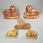 GROUP CERAMIC LIONS, STAFFORDS