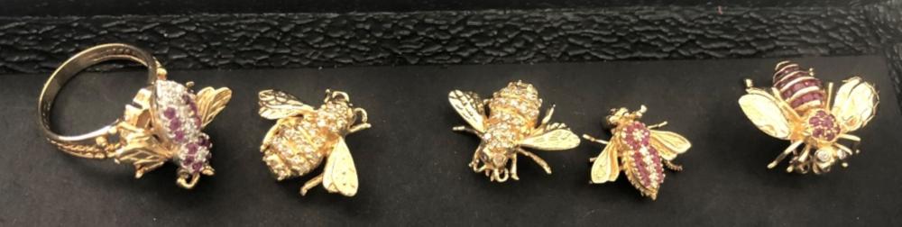 GROUP, FIVE 14K GOLD & DIAMOND