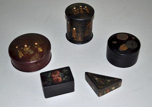 GROUP FIVE PAPIER MACHE LIDDED