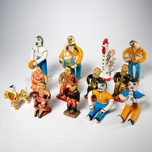 GROUP FOLK ART CLAY FIGURES AND