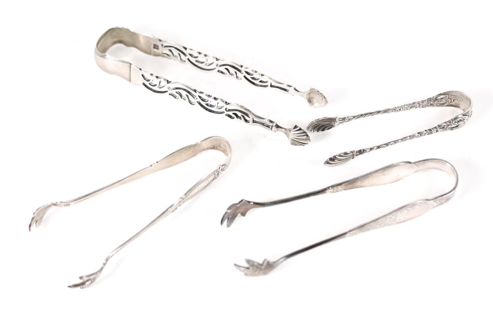 GROUP, FOUR SILVER TONGS - 2