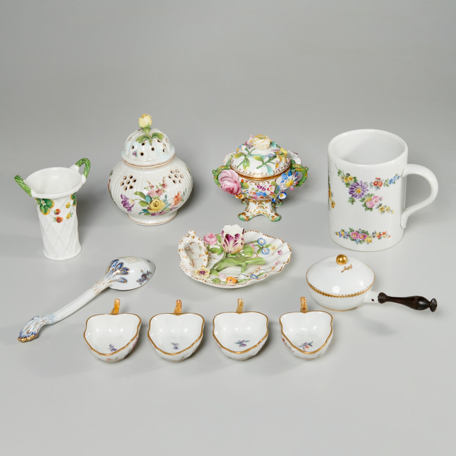 GROUP MEISSEN STYLE PAINTED AND
