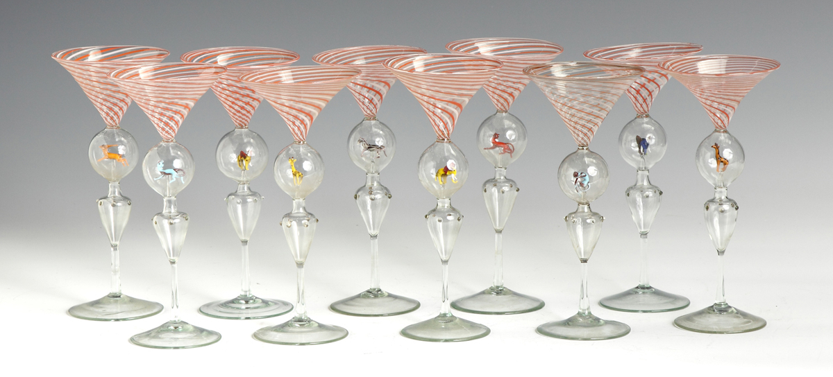 Group of 10 Pink Stemware Glasses