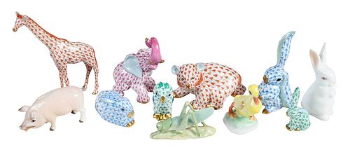 GROUP OF 11 HEREND PORCELAIN ANIMAL