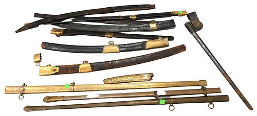 GROUP OF 11 LEATHER AND BRASS