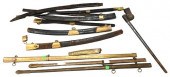 GROUP OF 11 LEATHER AND BRASS