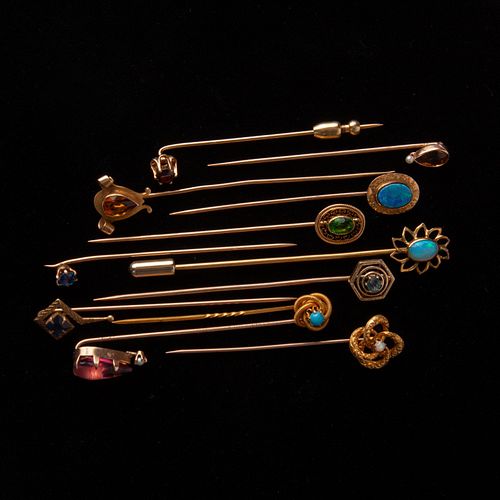 GROUP OF 12 GOLD AND GEMSTONE STICK