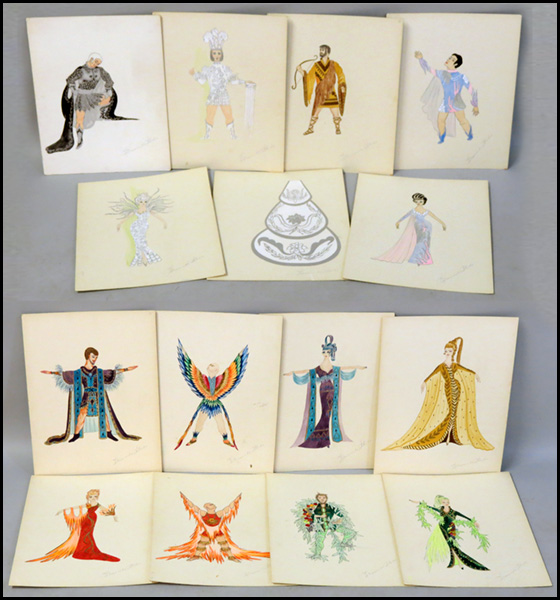 GROUP OF 15 COSTUME SKETCHES.