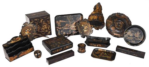 GROUP OF 15 GILT LACQUERED