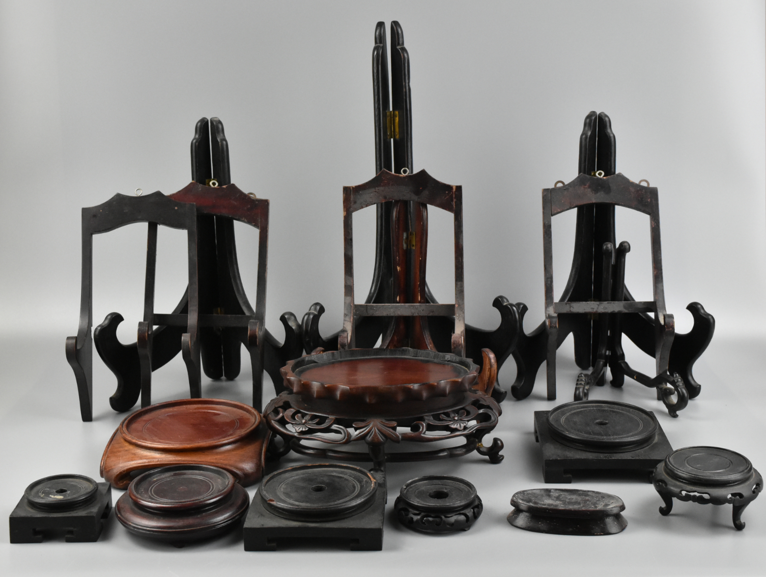 GROUP OF 18 CHINESE WOOD STANDS &