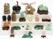 GROUP OF 19 ASIAN STONE, WOOD,