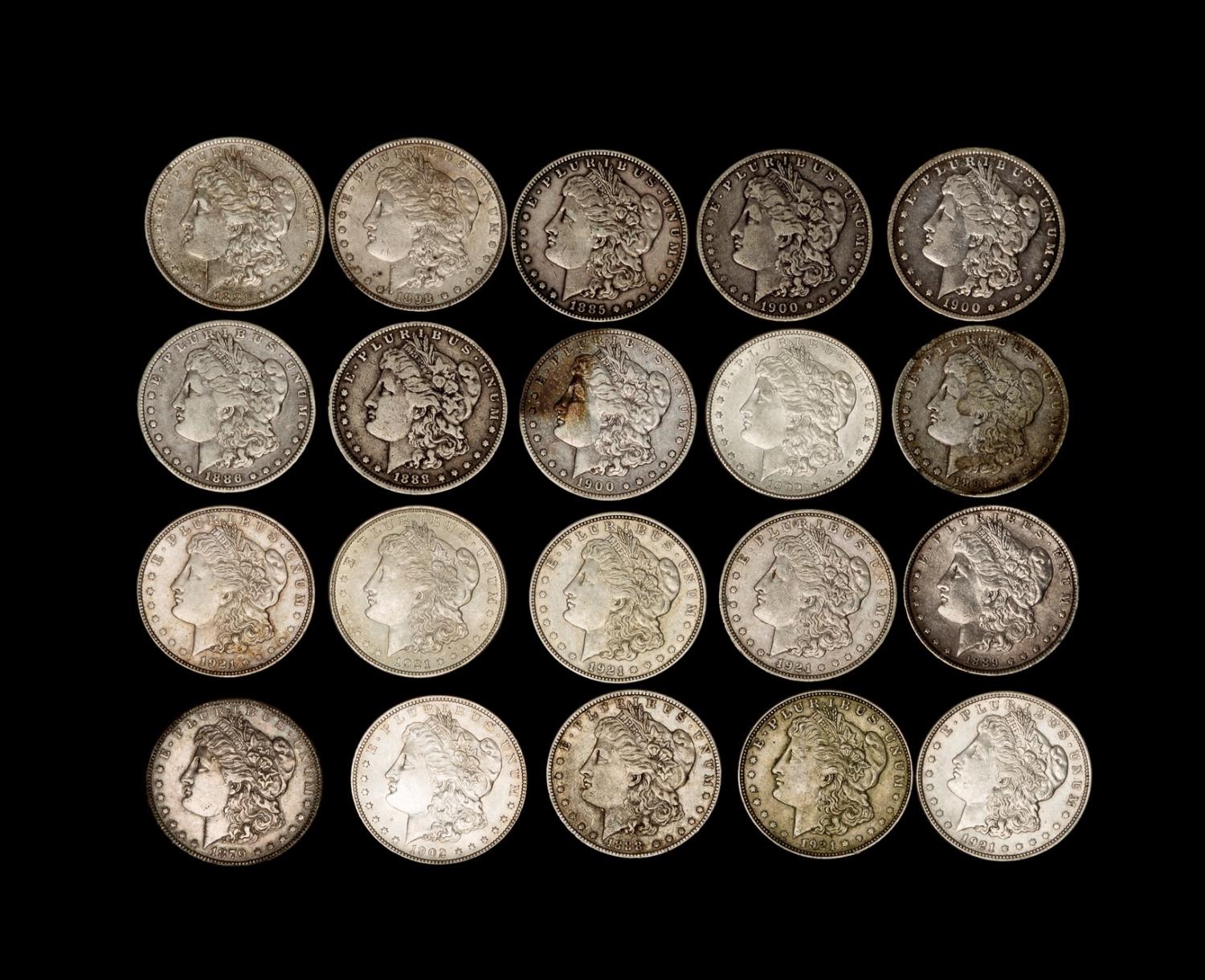 GROUP OF 20 MORGAN SILVER DOLLARS