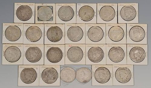 GROUP OF 26 SILVER PEACE DOLLARS,