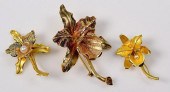 GROUP OF 3 18K ORCHID BROOCHES