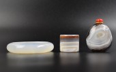 GROUP OF 3 AGATE CARVED BANGLE