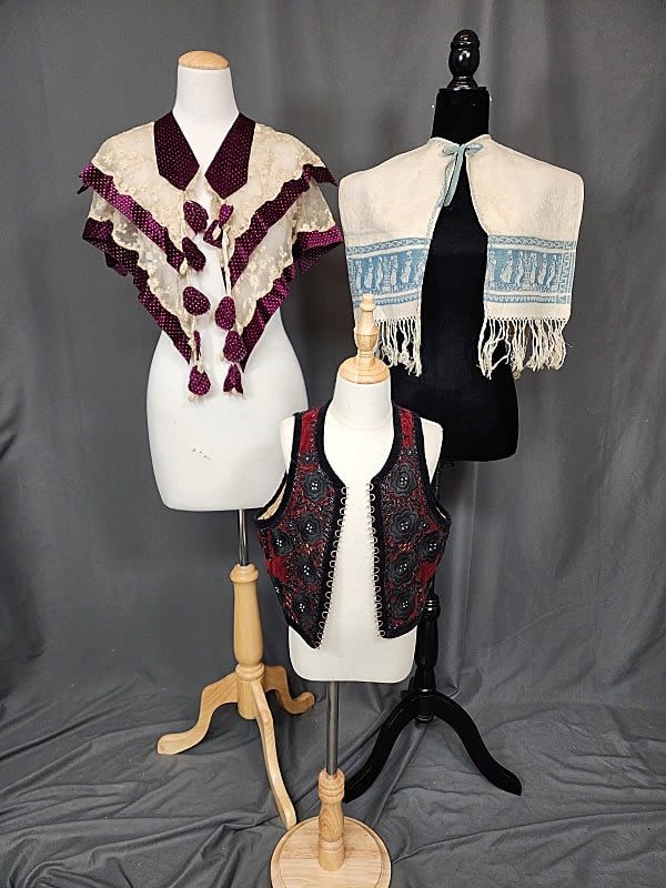 Group of 3 Antique Shawls and Vest.