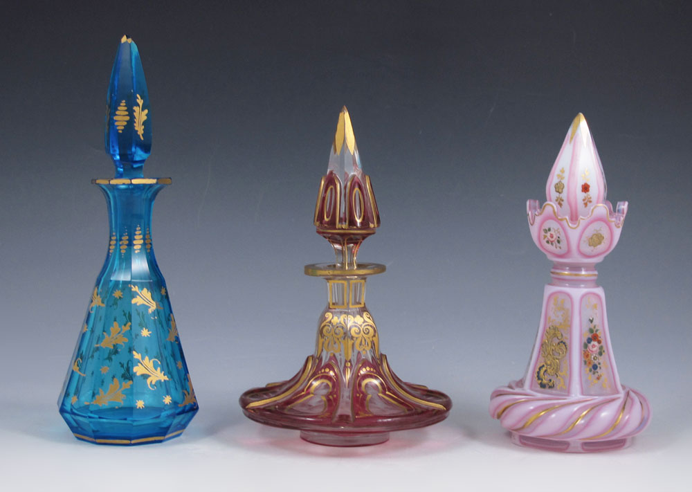 GROUP OF 3 BOHEMIAN GLASS PERFUME