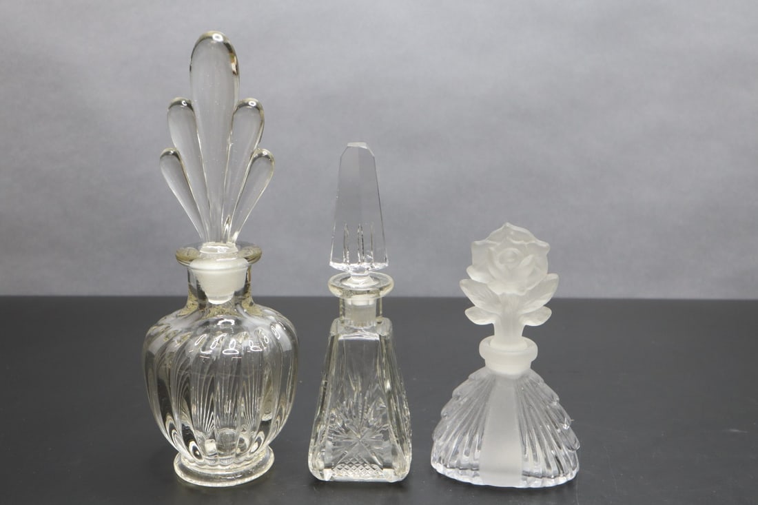 GROUP OF 3 CLEAR GLASS PERFUME
