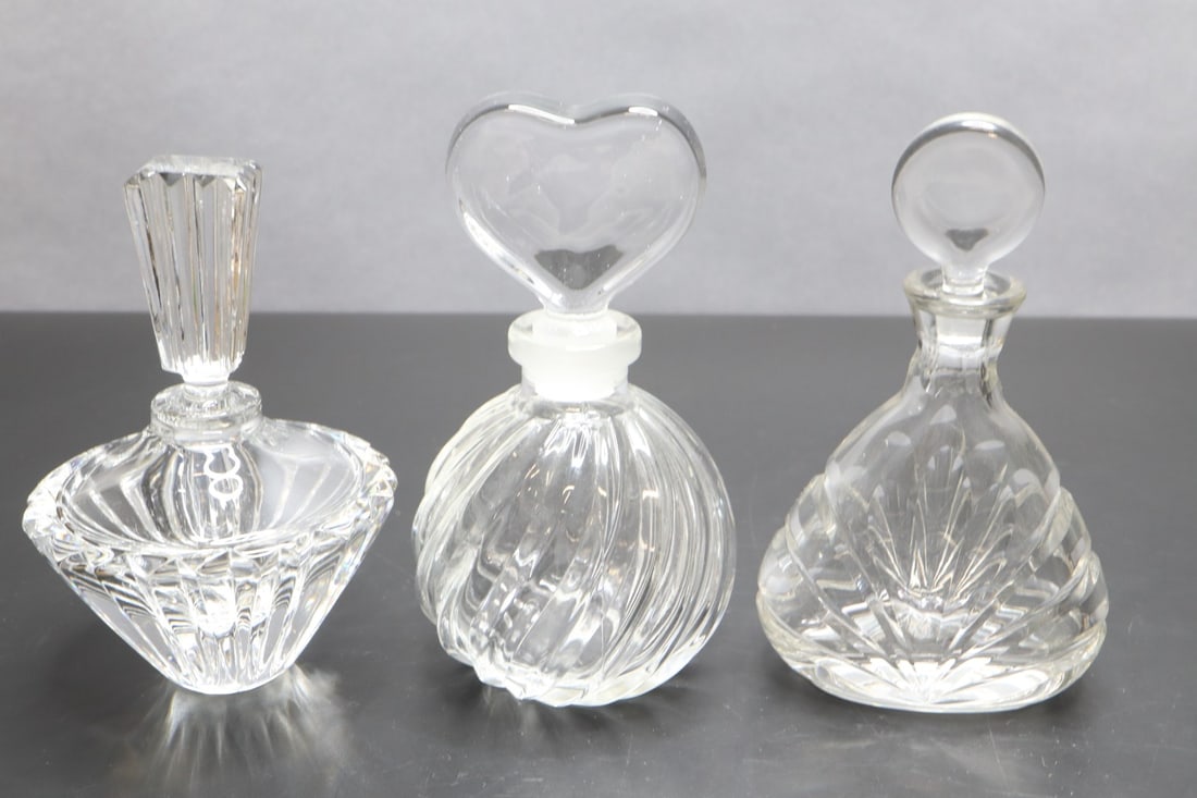 GROUP OF 3 CLEAR GLASS PERFUME