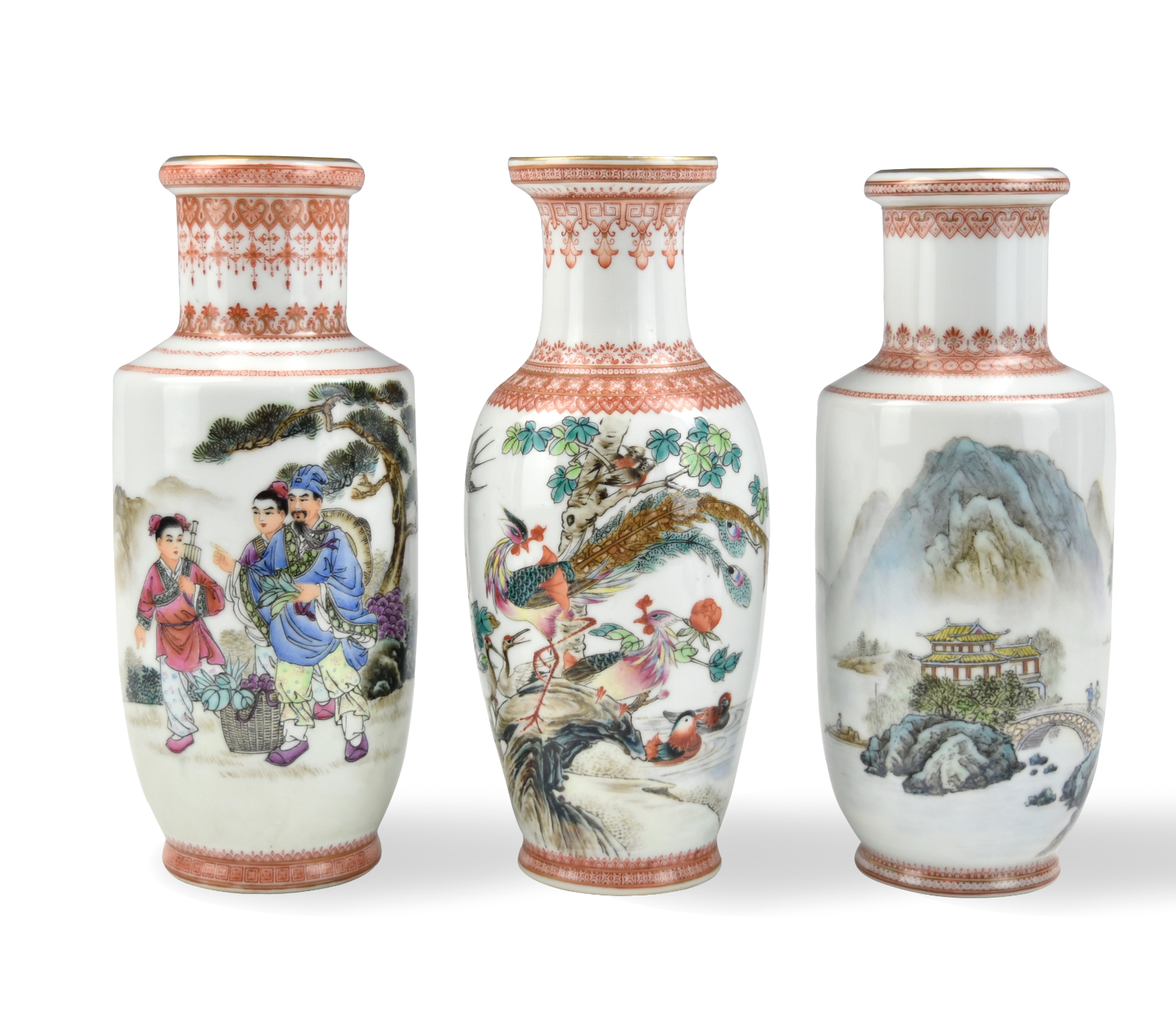 GROUP OF 3 FAMILLE ROSE VASE ,
