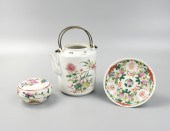 GROUP OF 3 FAMILLE ROSE,TEAPOT