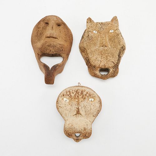 GROUP OF 3 INUIT BONE MASKS WITH