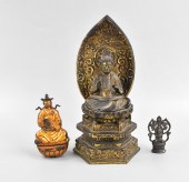 GROUP OF 3 LACQUER WOOD & BRON