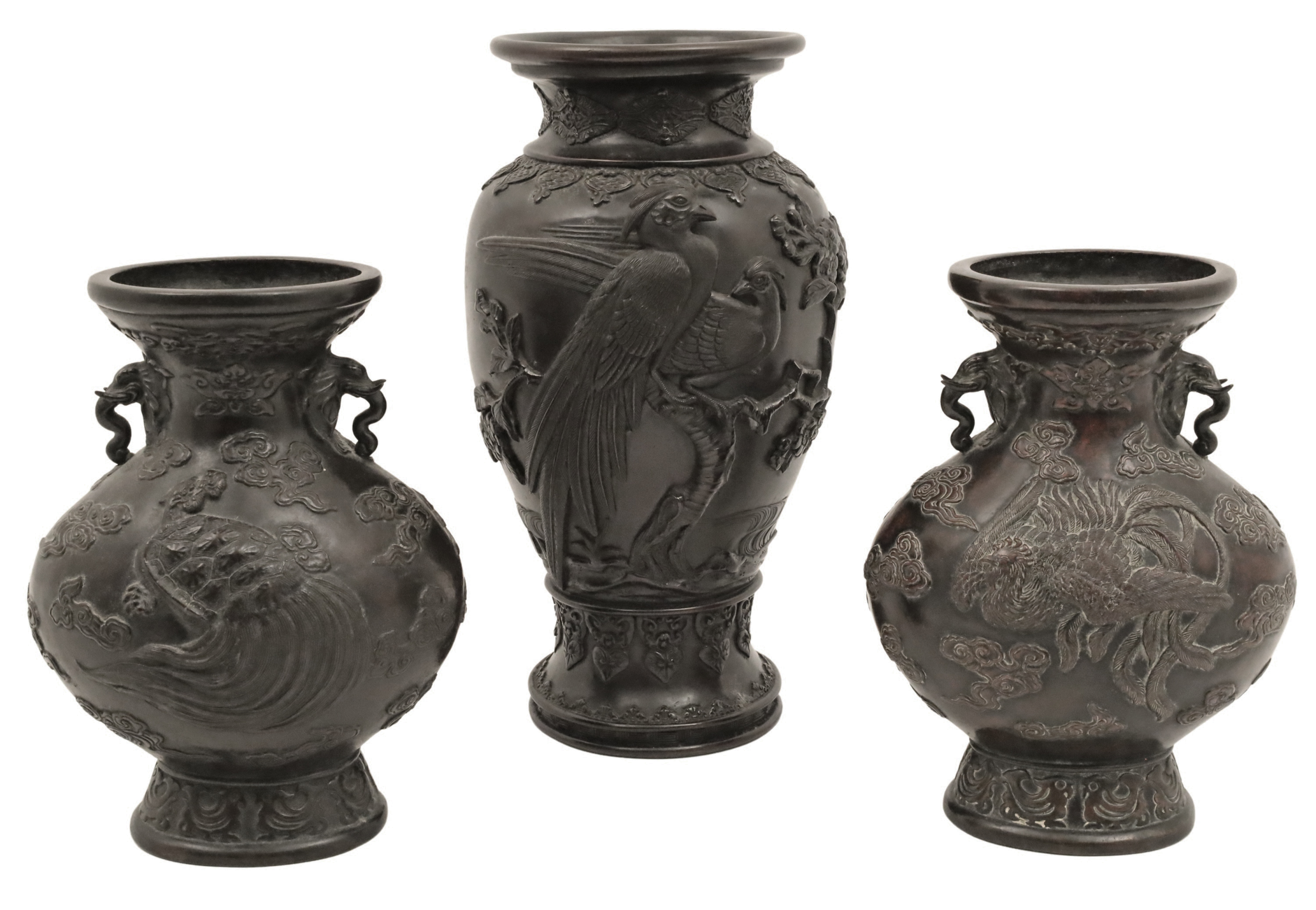 GROUP OF 3 ORIENTAL BRONZE URNS