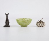 GROUP OF 3 SILVER, BRONZE, JAD