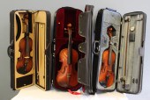 GROUP OF 3 VIOLINS IN SOFT CAS