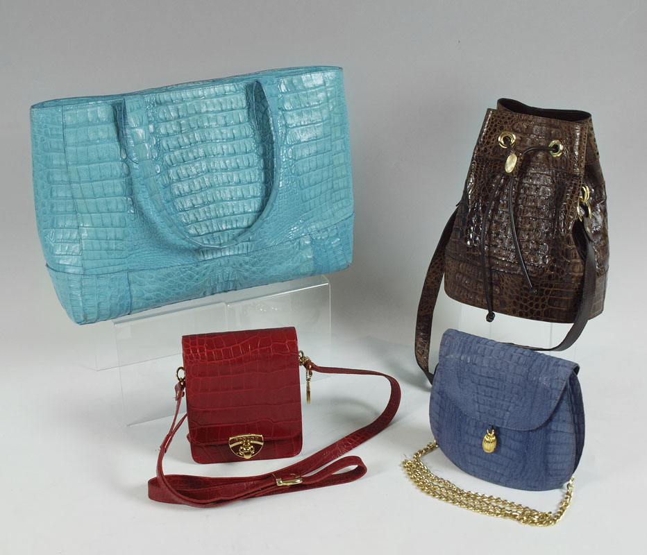 GROUP OF 4 CROCODILE AND LEATHER
