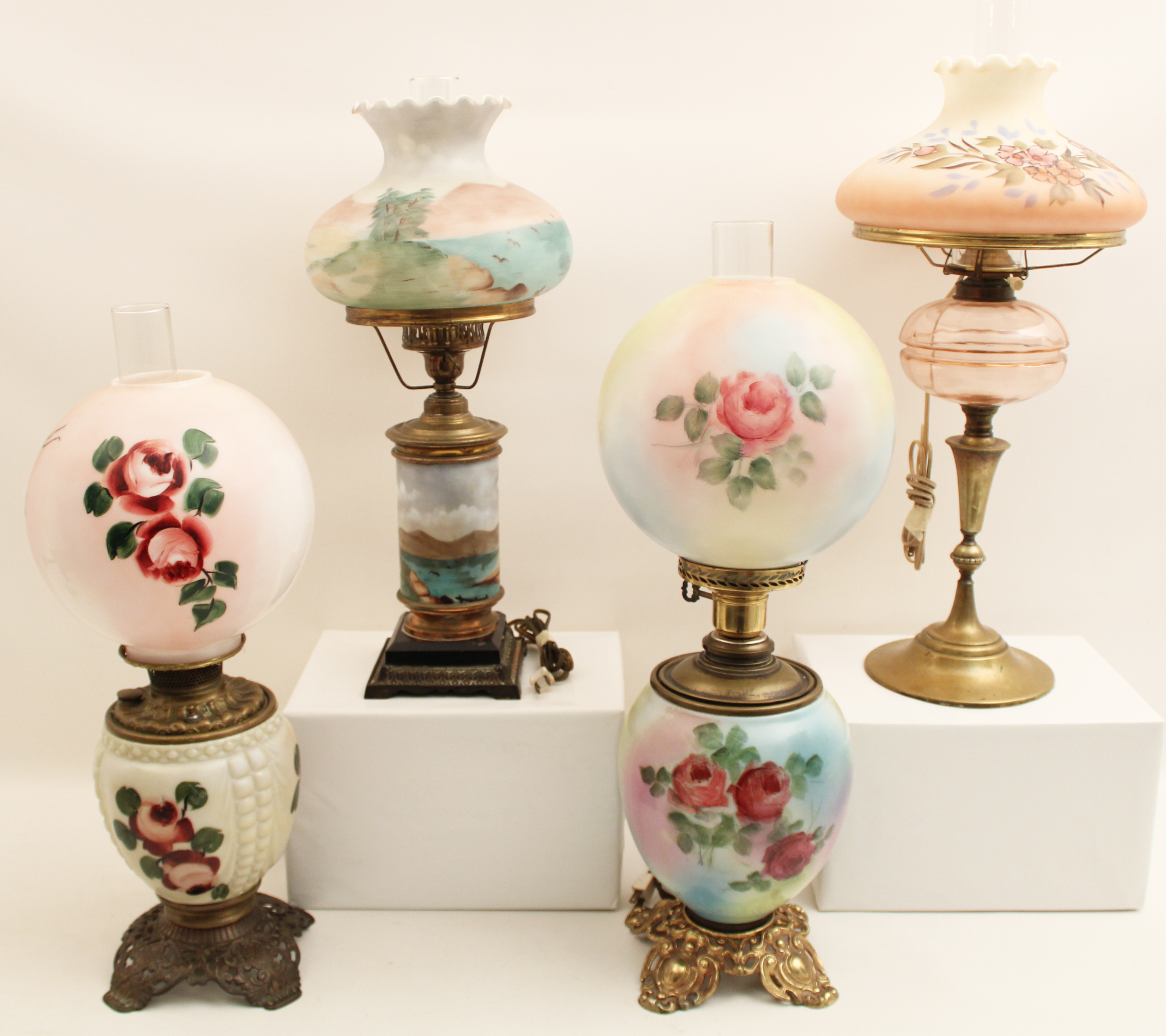 GROUP OF 4 HAND PAINTED GLASS