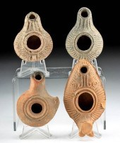 GROUP OF 4 ROMAN POTTERY OIL L