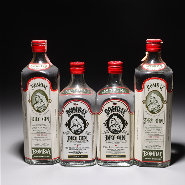 Group of 4 vintage Bombay dry gin