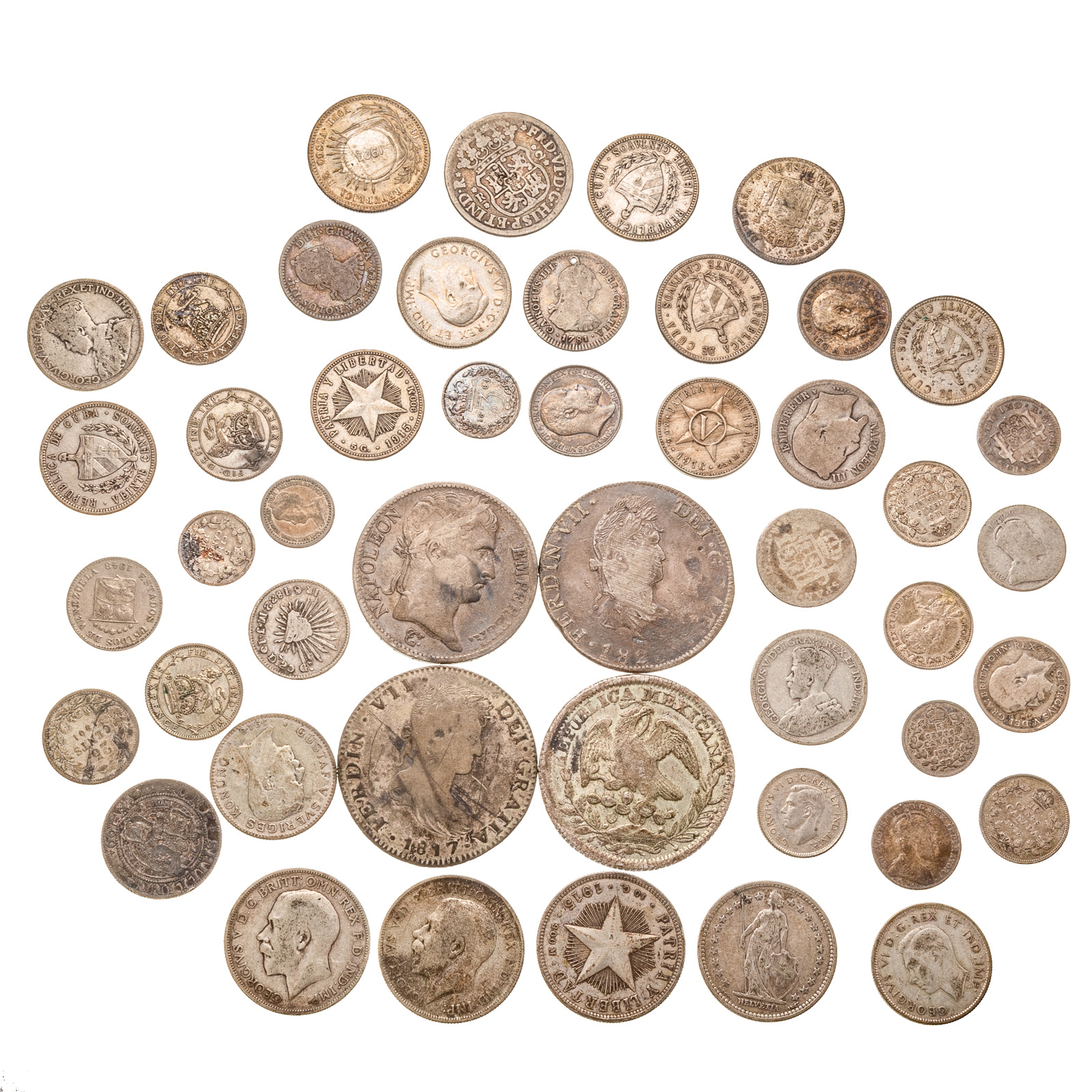 GROUP OF 40+ WORLD SILVER COINS