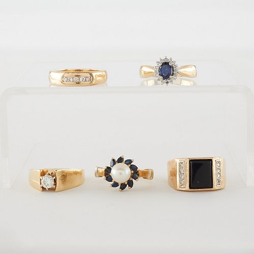 GROUP OF 5 GOLD RINGS - 14K &