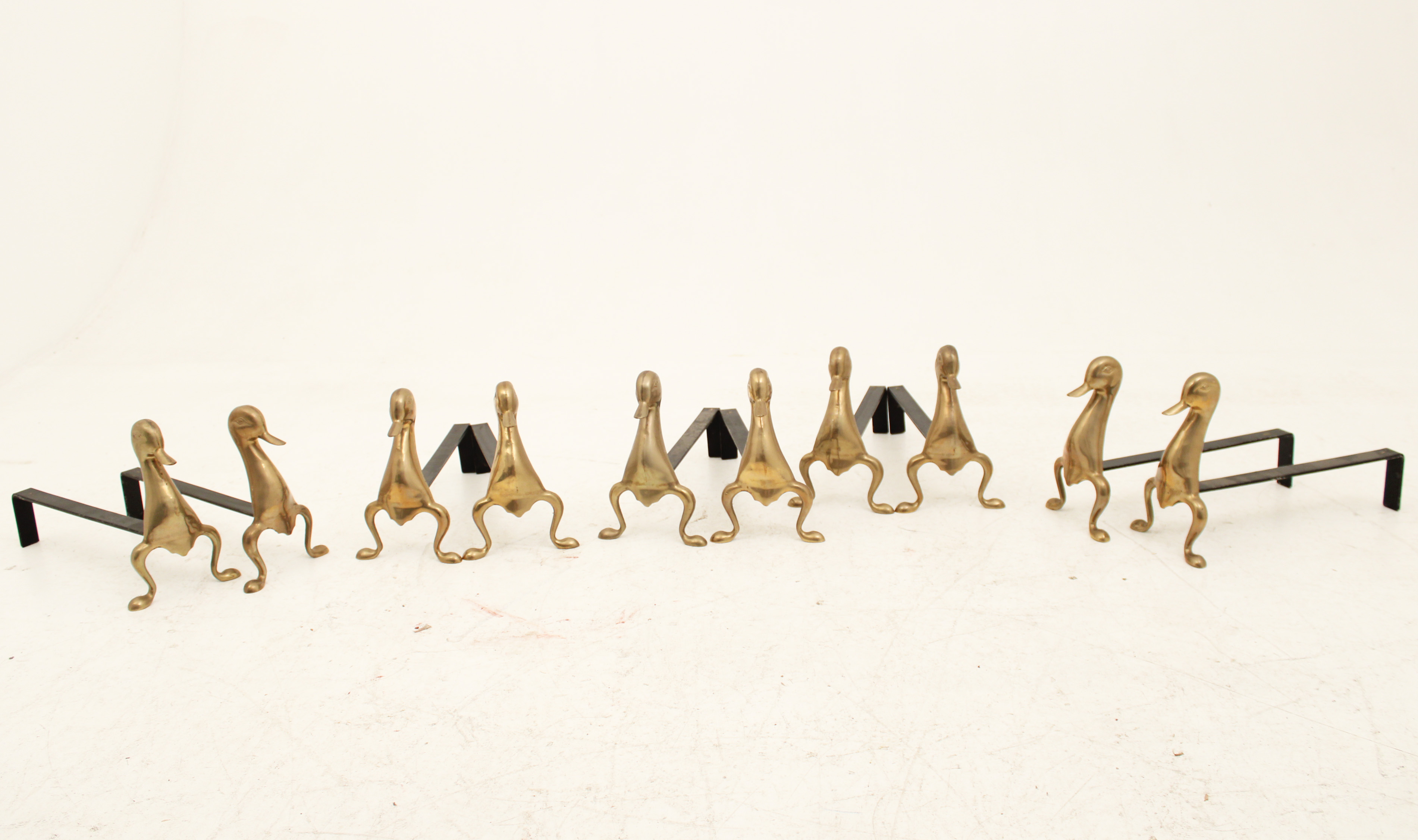 GROUP OF 5 PAIRS OF BRASS DUCK
