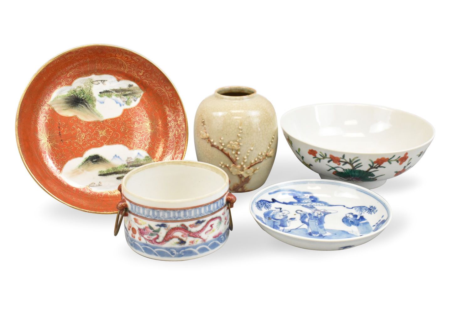 GROUP OF 5 PORCELAIN PLATES,