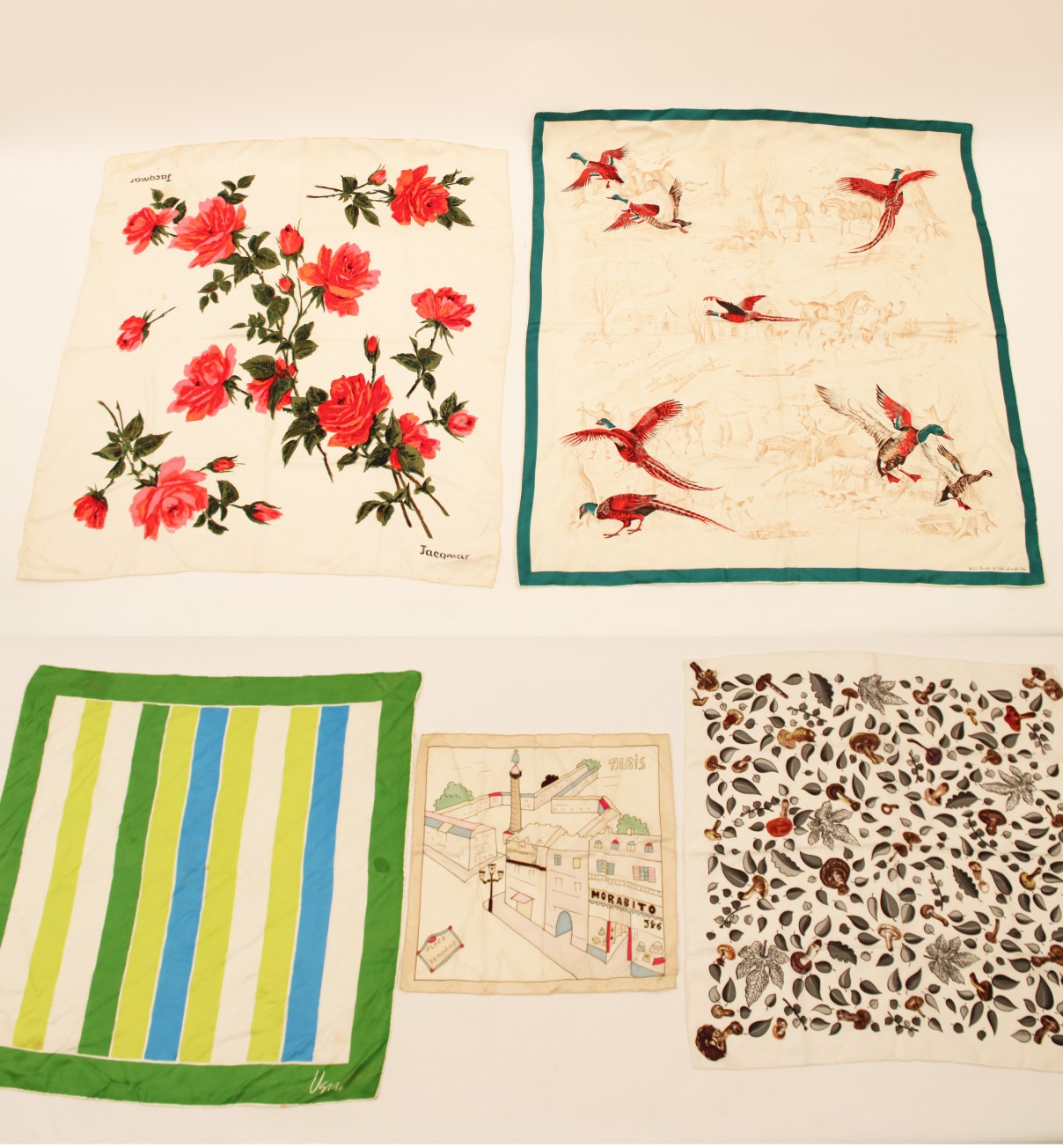 GROUP OF 5 SILK SCARVES MISC