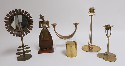 GROUP OF 6 BRASS, BRONZE & METAL