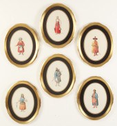 GROUP OF 6 HAND PAINTED LITHOG