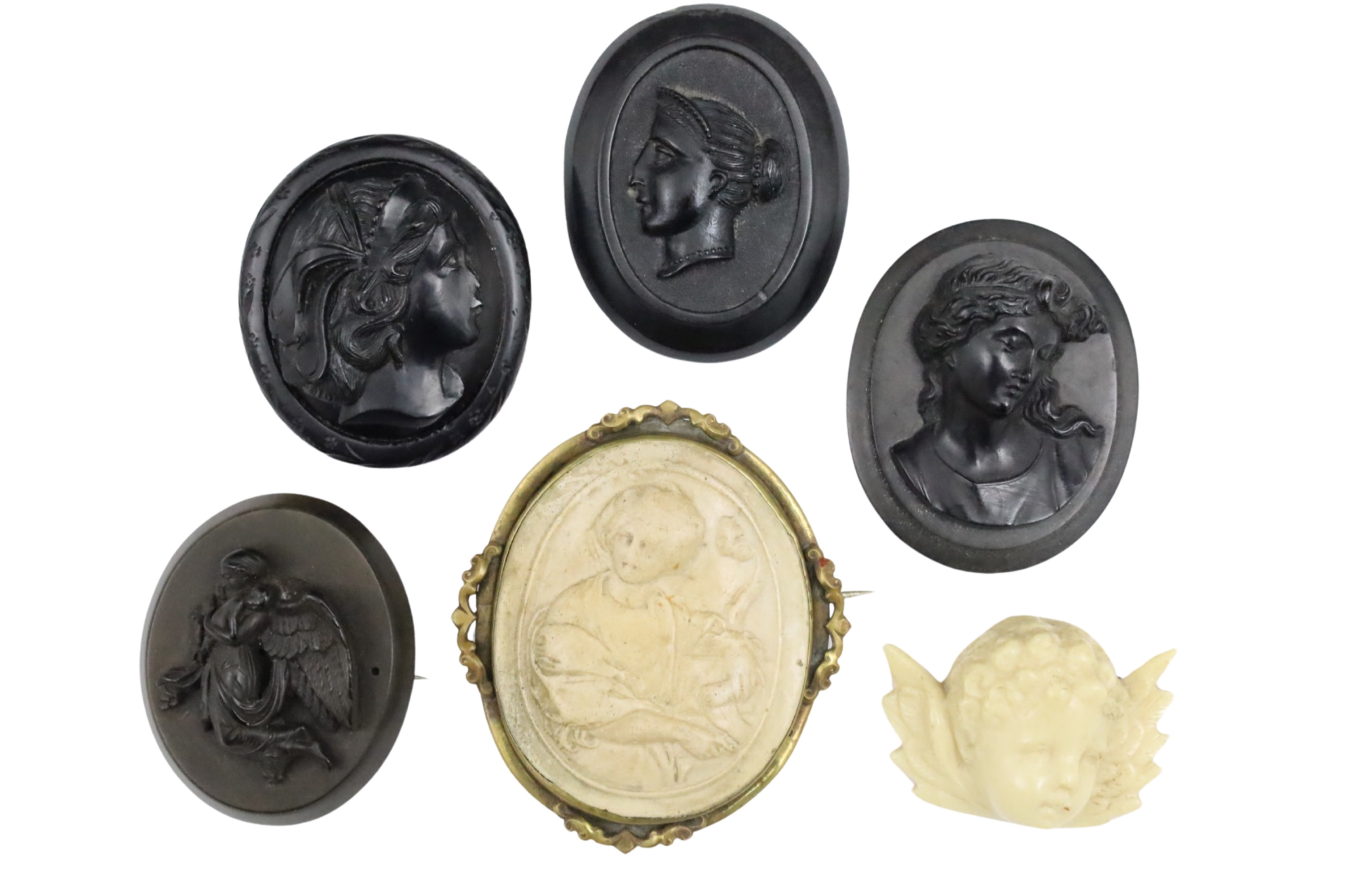 GROUP OF 6 MOURNING CAMEO BROOCH