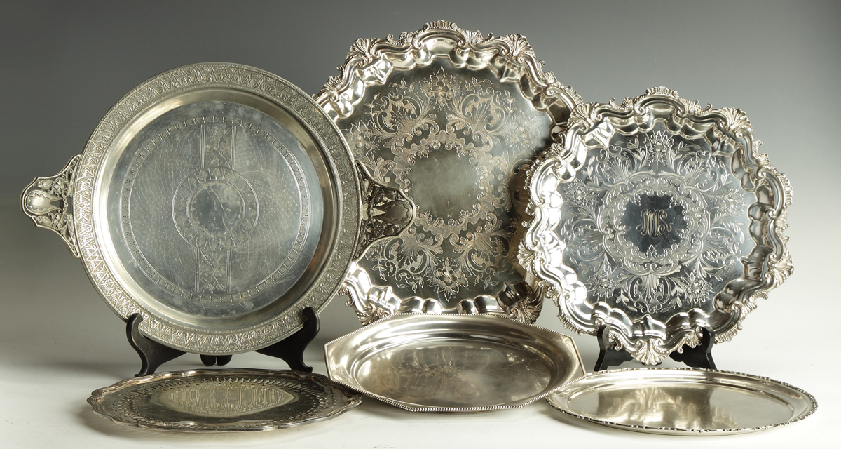 Group of 6 Silver Plate Trays L