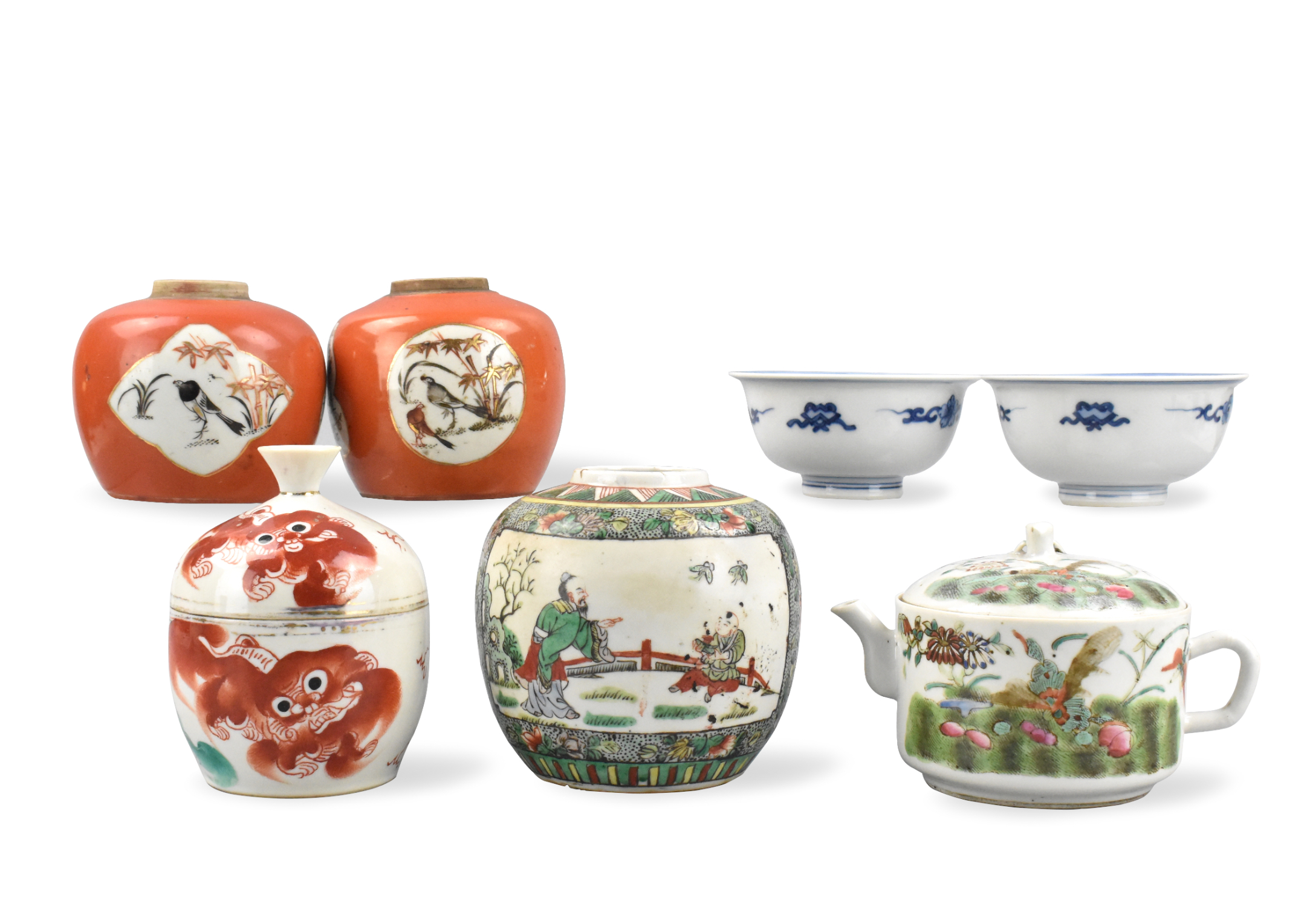 GROUP OF 7 CHINESE JAR , TEAPOT &