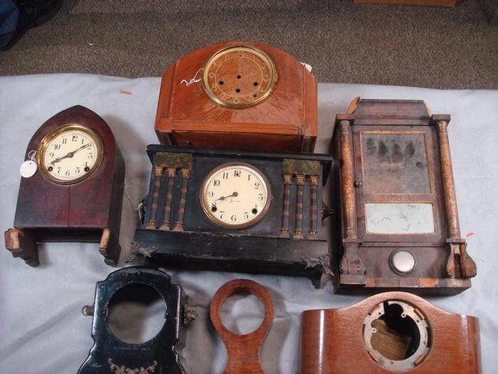 Group of 7 clock cases, 2 with